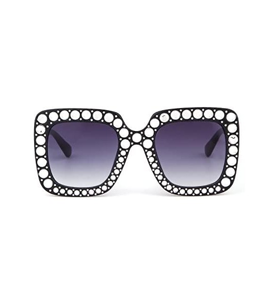 Round Square Oversize Women Sunglasses UV Mirror Retro Crystal Rim Brand Desginer Glasses - Black - CB180EMCZ7Y $25.00