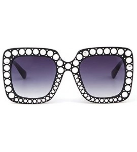 Round Square Oversize Women Sunglasses UV Mirror Retro Crystal Rim Brand Desginer Glasses - Black - CB180EMCZ7Y $25.00