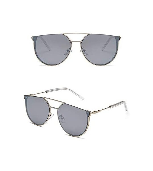 Round Sunglasses Irregular Mirrored Eyewear Protection - SilverFrame/SilverLens - CD18RDZOMDI $37.39