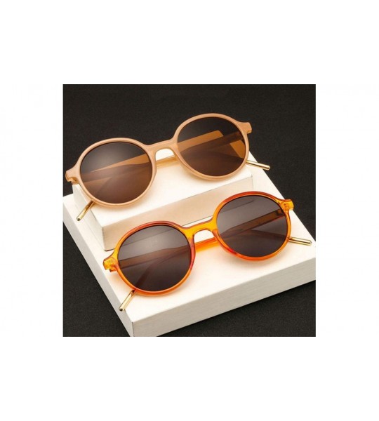 Round Women Fashion Eyewear Round Beach Sunglasses with Case UV400 Protection - Orange Strip Frame/Brown Lens - CY18WOMYLM0 $...