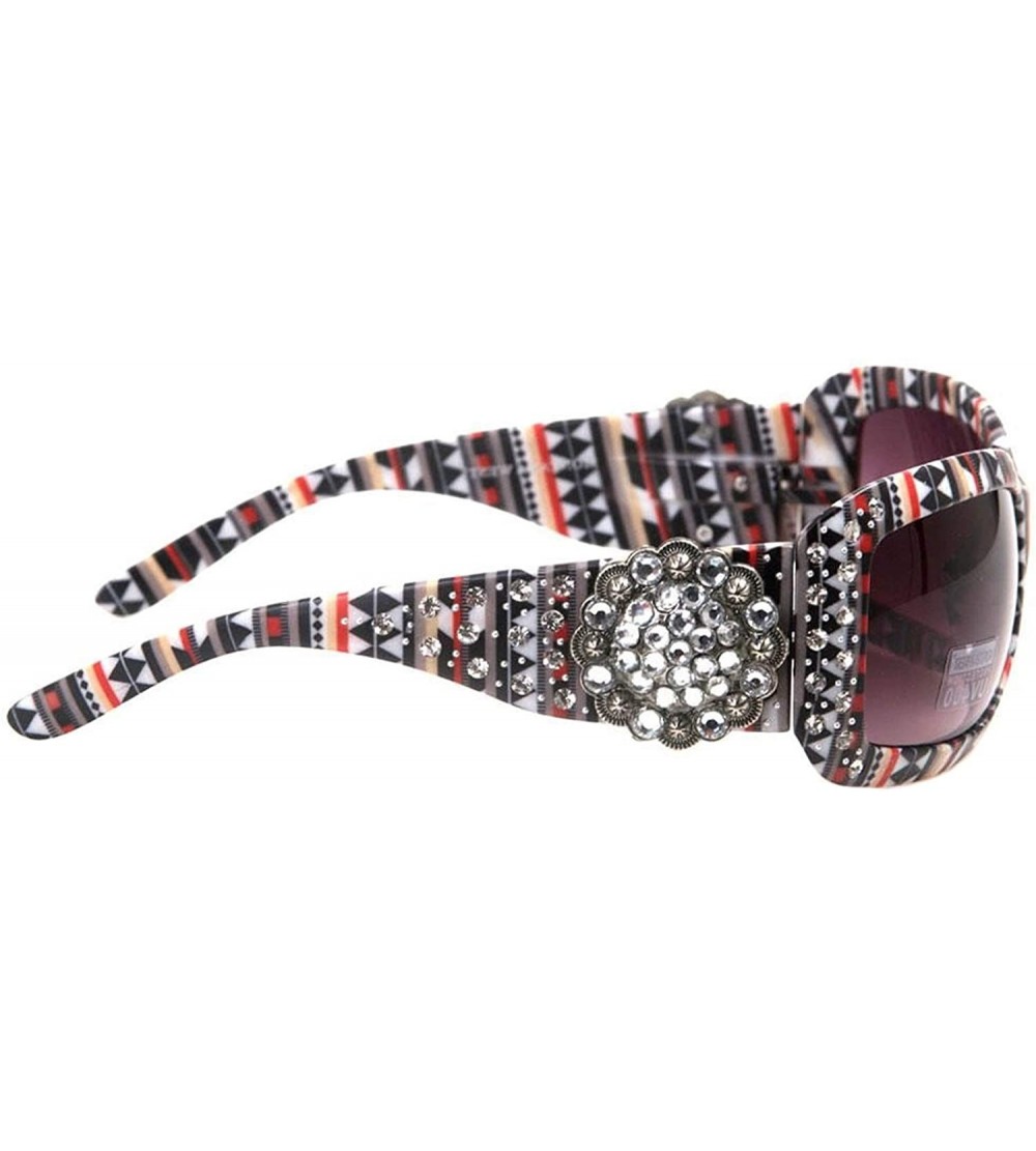 Square Round Floral Concho with Aztec Print Sunglasses - Black - C618TAOA370 $64.30