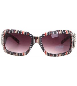 Square Round Floral Concho with Aztec Print Sunglasses - Black - C618TAOA370 $64.30