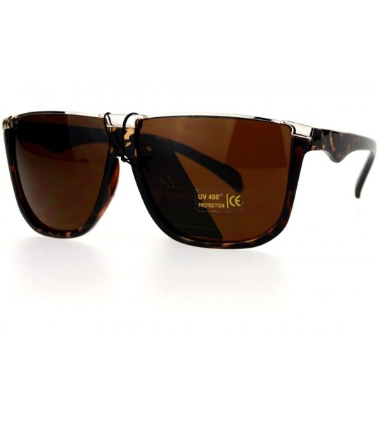 Rectangular Metal Flat Top Mobster Rectangular Unique Mens Sunglasses - Tortoise - C112EA42TRT $20.19