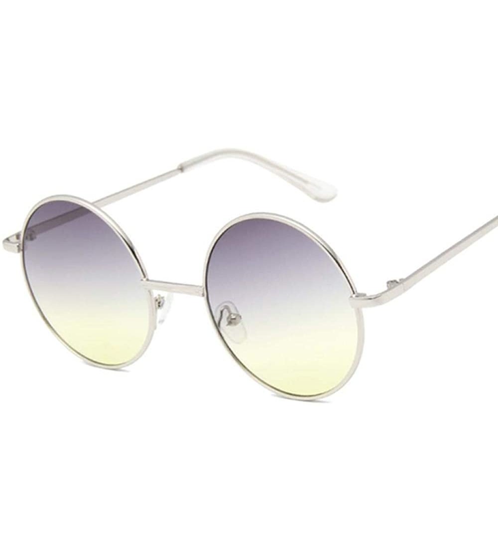 Aviator Retro Round Sunglasses Women Luxury Brand Designer Vintage Small SilverSilver - Gray Yellow - C818XQZIH7A $18.13