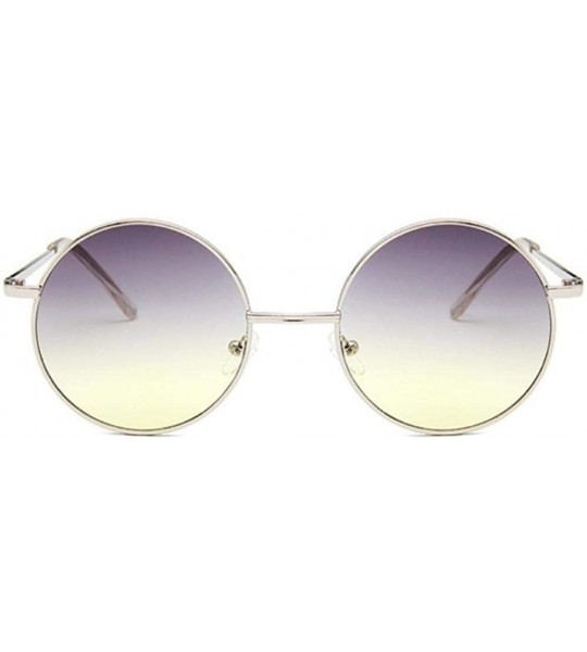 Aviator Retro Round Sunglasses Women Luxury Brand Designer Vintage Small SilverSilver - Gray Yellow - C818XQZIH7A $18.13