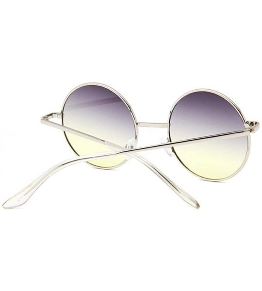 Aviator Retro Round Sunglasses Women Luxury Brand Designer Vintage Small SilverSilver - Gray Yellow - C818XQZIH7A $18.13