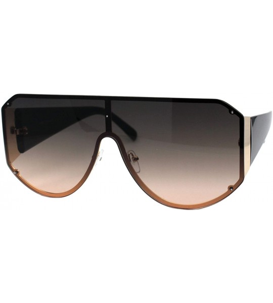 Shield Oversized Shield Sunglasses Flat Top Unisex Modern Fashion Shades UV 400 - Gold Black (Brown Smoke) - C01984A2QKQ $22.40