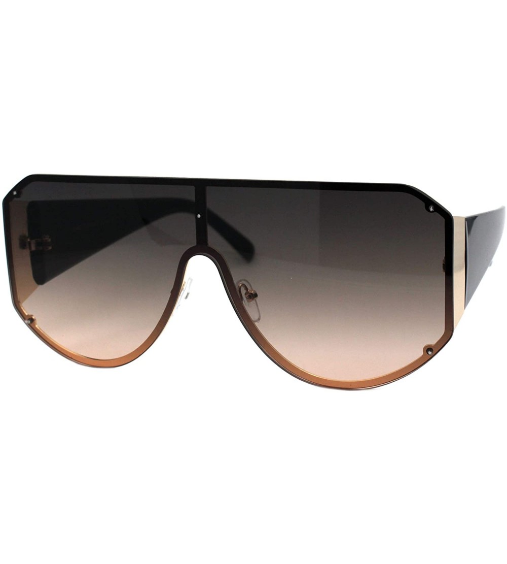 Shield Oversized Shield Sunglasses Flat Top Unisex Modern Fashion Shades UV 400 - Gold Black (Brown Smoke) - C01984A2QKQ $22.40