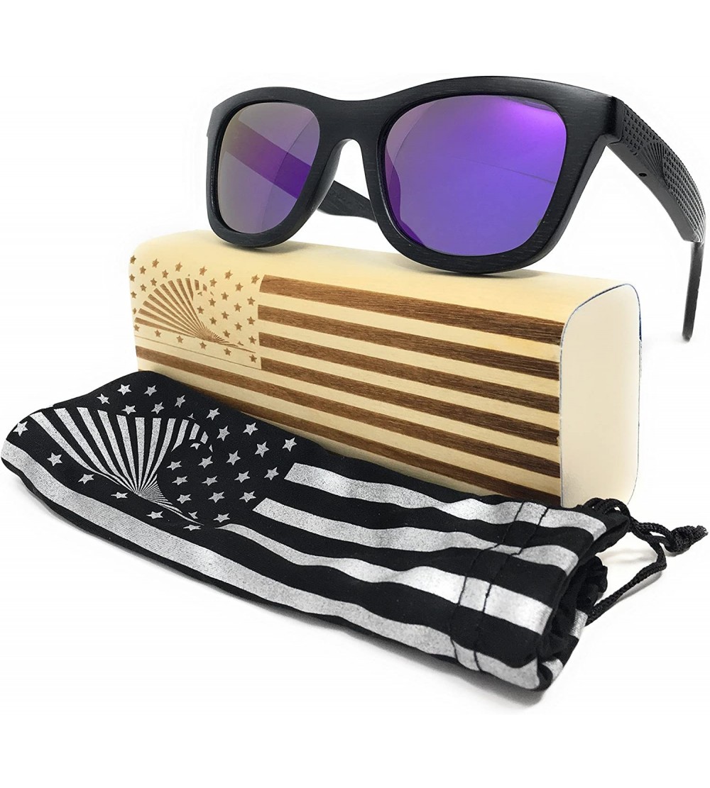 Wayfarer Patriot Shades Polarized Floating Large Frame Bamboo Wood American Flag Sunglasses - LOUDMOUTH PATRIOT - Black - C11...