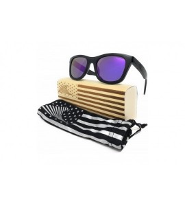 Wayfarer Patriot Shades Polarized Floating Large Frame Bamboo Wood American Flag Sunglasses - LOUDMOUTH PATRIOT - Black - C11...