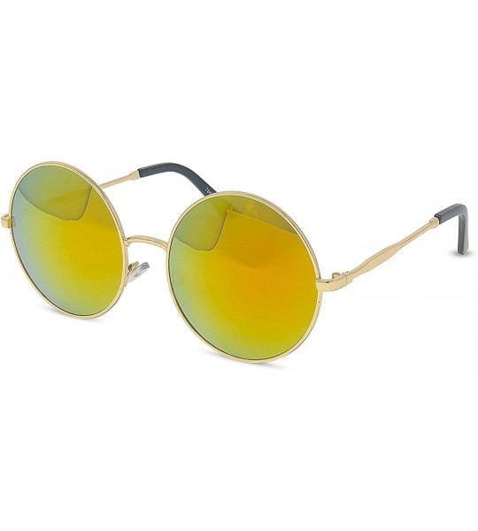 Round Round Large Circular Colored Mirrored Sunglasses - Gold - C418I53TOC9 $27.61