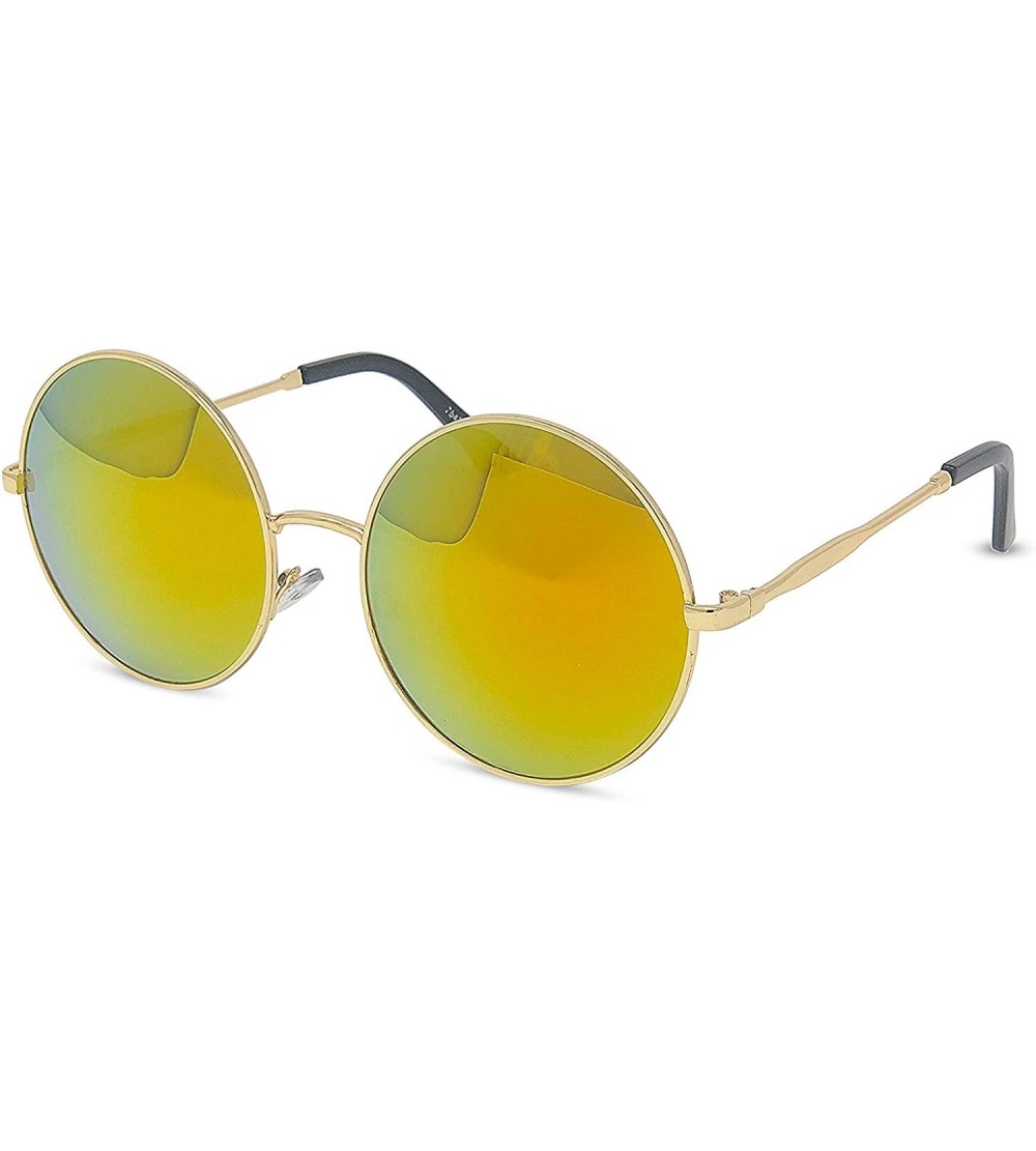 Round Round Large Circular Colored Mirrored Sunglasses - Gold - C418I53TOC9 $27.61