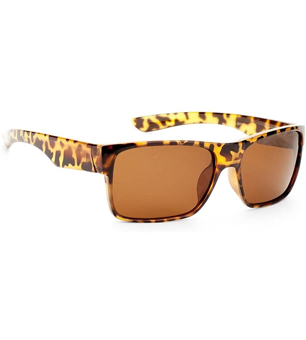 Wrap Men Square Polarized Sunglasses Dark Sport Active Lifestyle Designer Inspired - Tortoise - CF12NS5BJDF $19.04