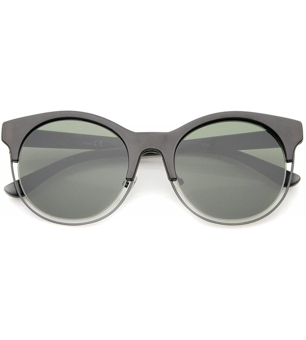 Cat Eye Modern Half Frame Metal Trim Round Cat Eye Sunglasses 53mm - Matte Black-black / Green - C412KUKN9PT $19.23
