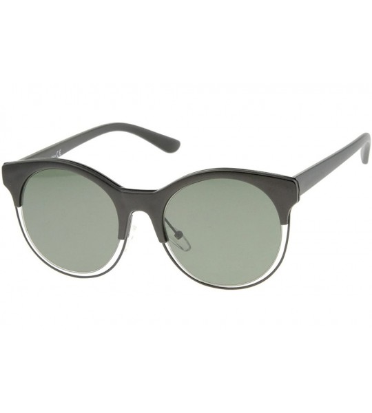 Cat Eye Modern Half Frame Metal Trim Round Cat Eye Sunglasses 53mm - Matte Black-black / Green - C412KUKN9PT $19.23