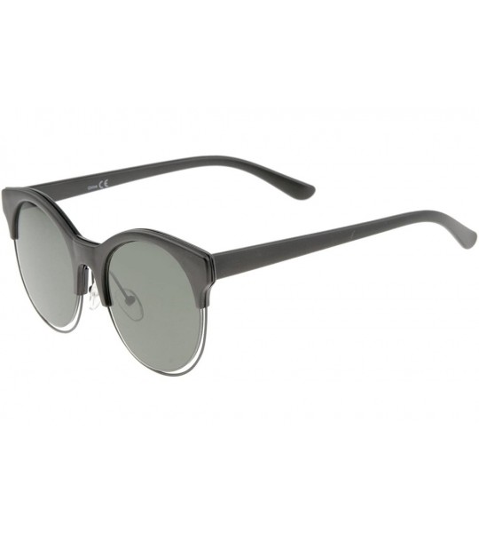 Cat Eye Modern Half Frame Metal Trim Round Cat Eye Sunglasses 53mm - Matte Black-black / Green - C412KUKN9PT $19.23