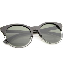 Cat Eye Modern Half Frame Metal Trim Round Cat Eye Sunglasses 53mm - Matte Black-black / Green - C412KUKN9PT $19.23