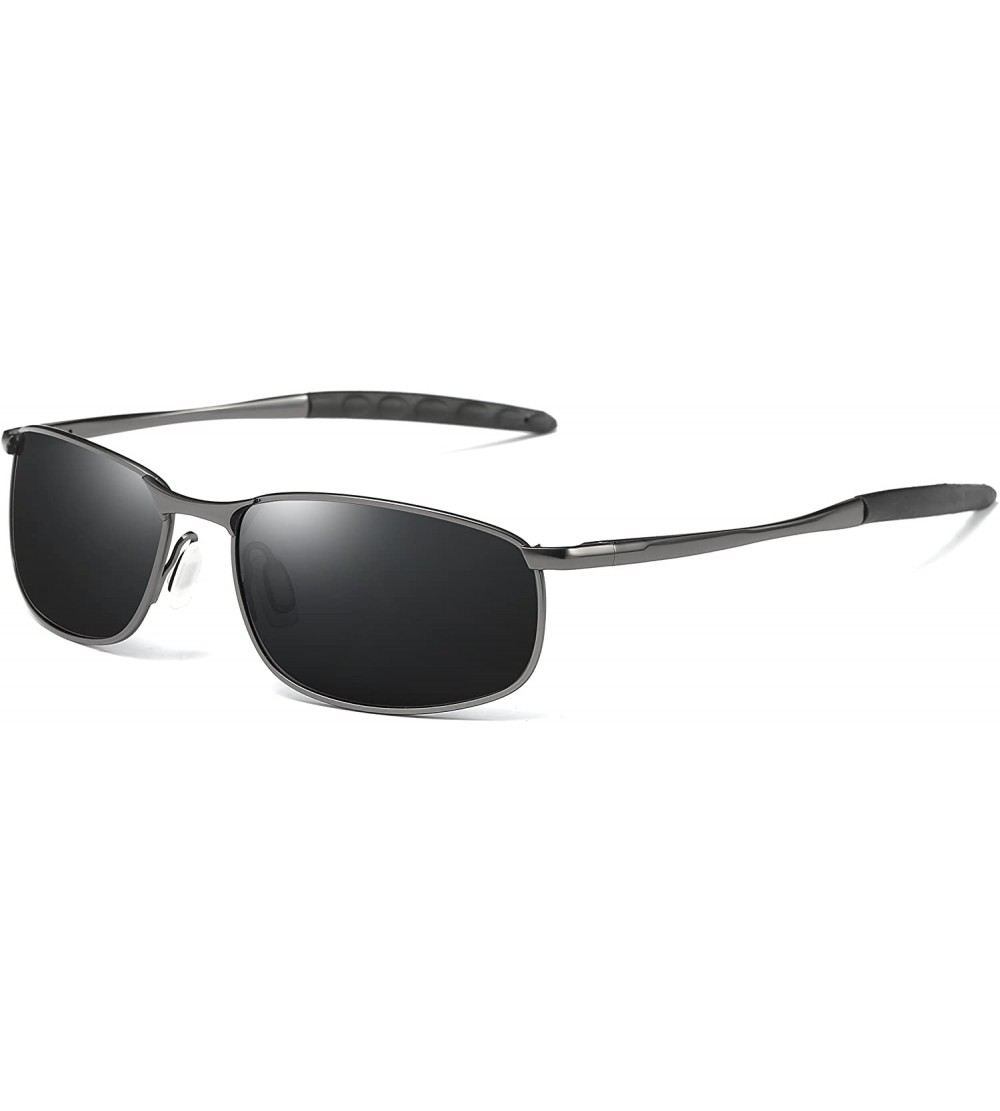 Rectangular Polarized Sunglasses Driving Photosensitive Glasses 100% UV protection - Gun/Black - C718Q7XZ3KY $33.49