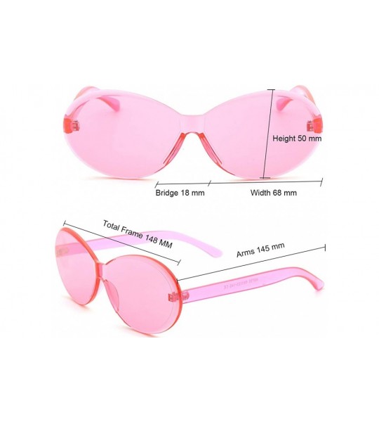 Oval Vintage Fashion Rimless Oval Sunglasses Frameless Colored Lens - Pink - C318QNHCK7R $18.25