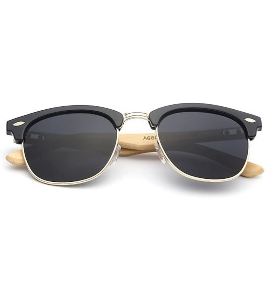 Oval Clubmaster Hand-made Bamboo Wood Sunglasses - Black/Gold - CE17XMQNRWQ $34.43