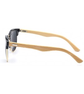 Oval Clubmaster Hand-made Bamboo Wood Sunglasses - Black/Gold - CE17XMQNRWQ $34.43