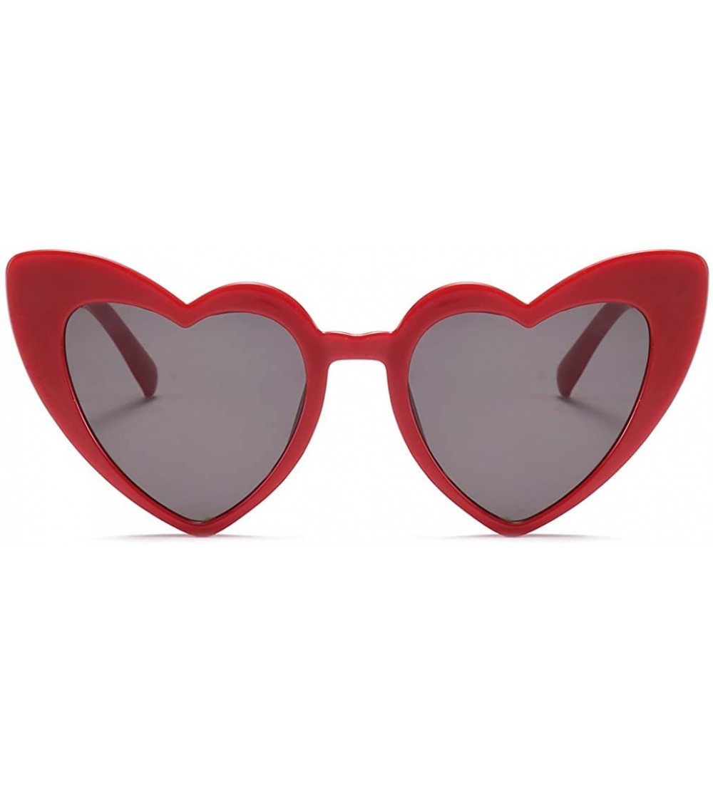 Shield Women Oversized Love Heart Shaped Sunglasses Plastic Frame for Lady Big Girls - Red - CH18GDOT8OO $19.91