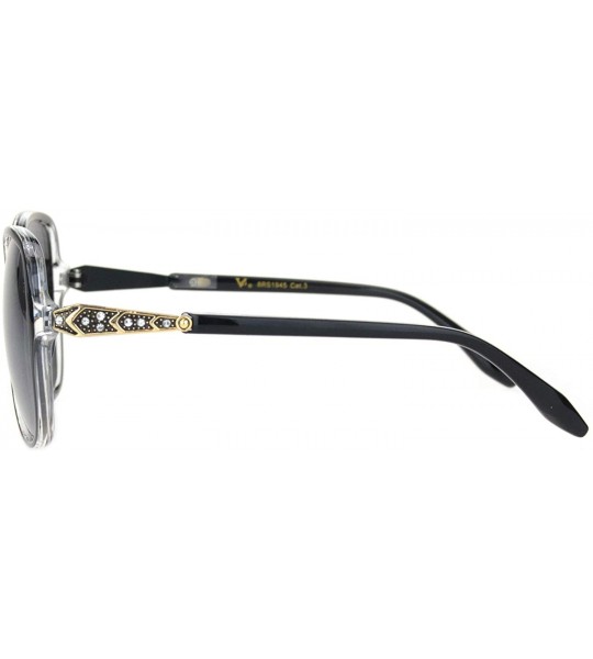 Butterfly Elegant Rhinestone Jewel Trim Designer Butterfly Sunglasses - Black Clear Solid Black - CS18NKQEEHR $24.39