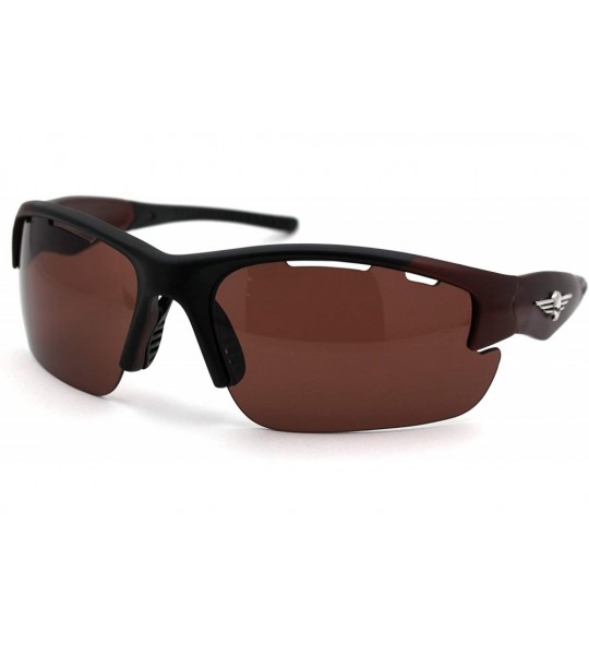 Sport Skull Emblem Classic Retro Baseball Half Rim Sport Sunglasses - Copper Brown - CU18WHA58TU $20.32