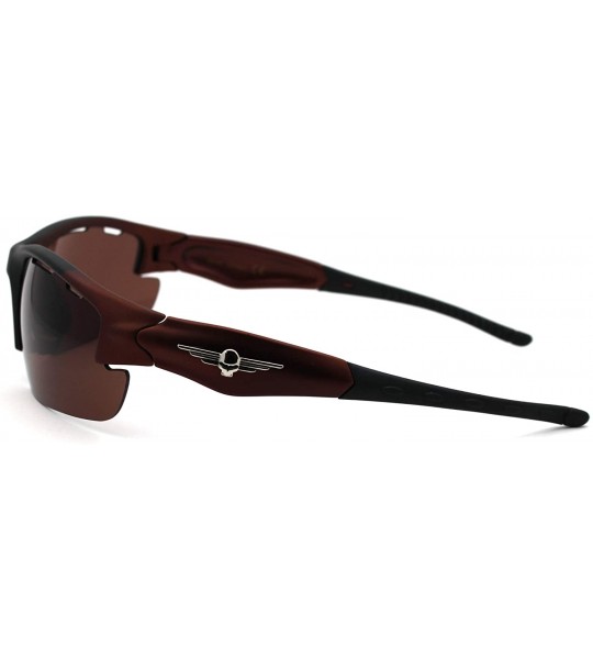 Sport Skull Emblem Classic Retro Baseball Half Rim Sport Sunglasses - Copper Brown - CU18WHA58TU $20.32