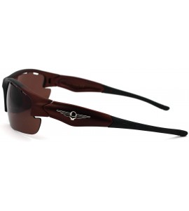 Sport Skull Emblem Classic Retro Baseball Half Rim Sport Sunglasses - Copper Brown - CU18WHA58TU $20.32