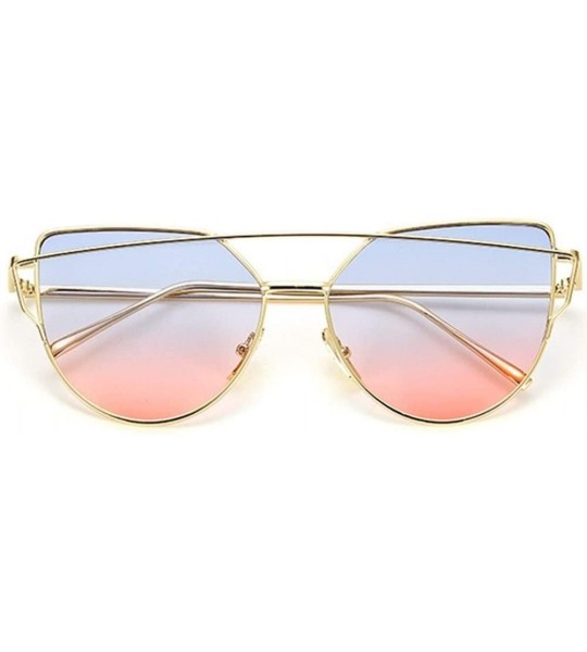 Cat Eye 2020 Cat Eye Sunglasses Women Vintage Metal Reflective Glasses for Women Mirror Retro (Color GoldBluePink) - CI199EKR...