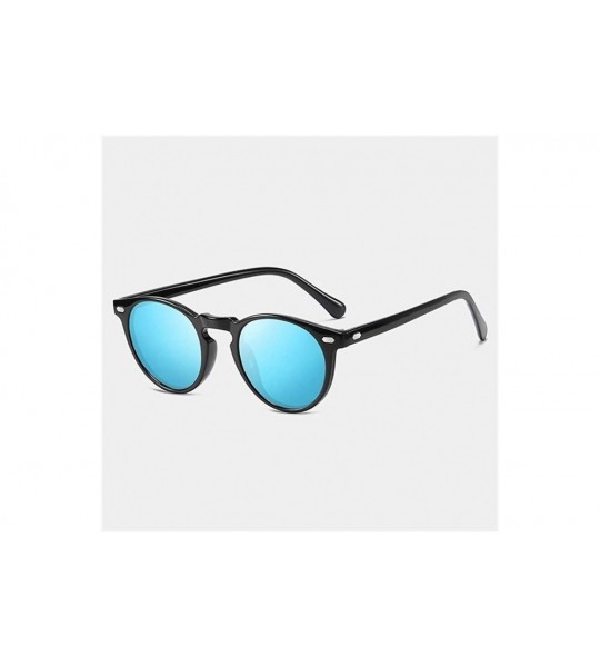 Round Men/Women Classic Retro Rivet Polarized Sunglasses 100% UV Protection TR90 Leg Men Glasses - C5 Black Blue - CB199QD66R...