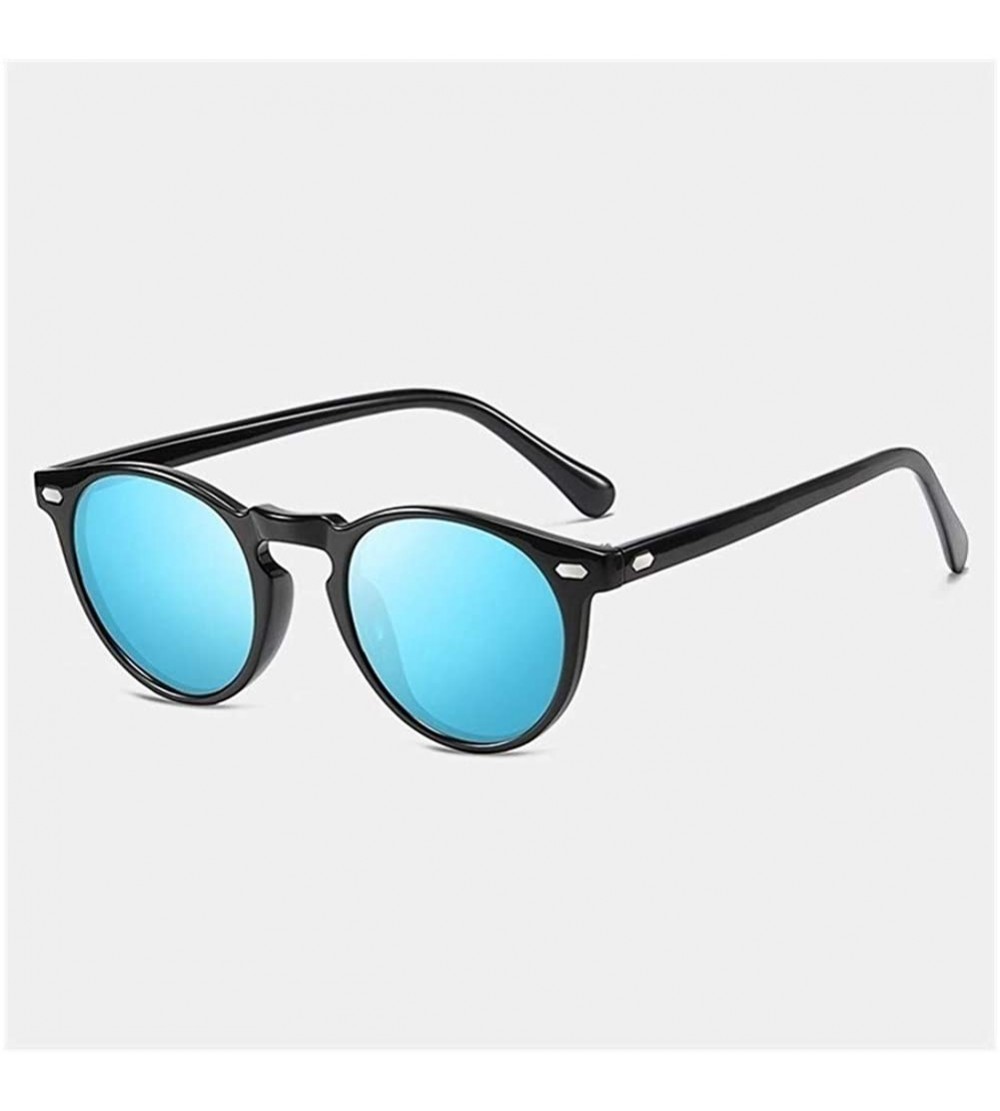 Round Men/Women Classic Retro Rivet Polarized Sunglasses 100% UV Protection TR90 Leg Men Glasses - C5 Black Blue - CB199QD66R...