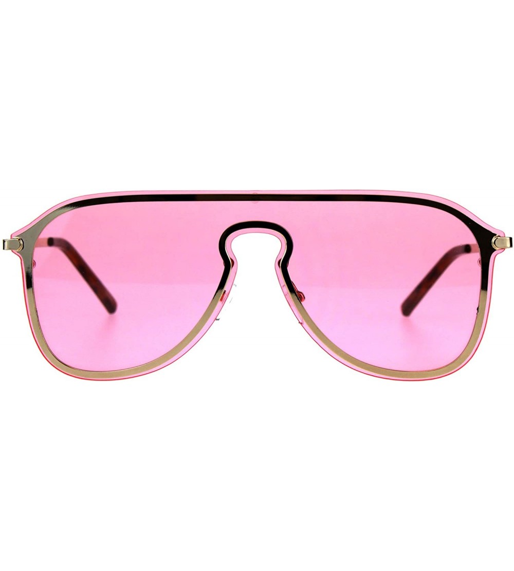 Rimless Mens Pop Color Lens Oversize Rimless Metal Trim Shield Racer Sunglasses - Gold Pink - CC18CGNLUM2 $27.62