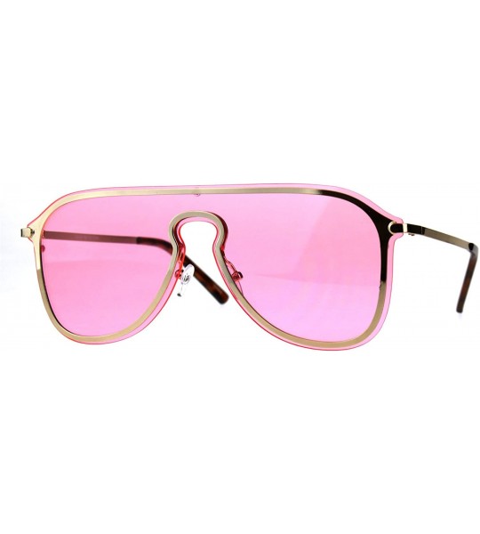 Rimless Mens Pop Color Lens Oversize Rimless Metal Trim Shield Racer Sunglasses - Gold Pink - CC18CGNLUM2 $27.62