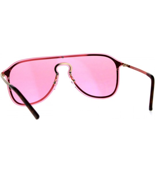 Rimless Mens Pop Color Lens Oversize Rimless Metal Trim Shield Racer Sunglasses - Gold Pink - CC18CGNLUM2 $27.62