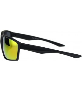 Sport Mens Futuristic Robotic Squared Matte Plastic Black Frame Sunglasses - Matte Black Orange Mirror - CN18QOYGNNY $17.54