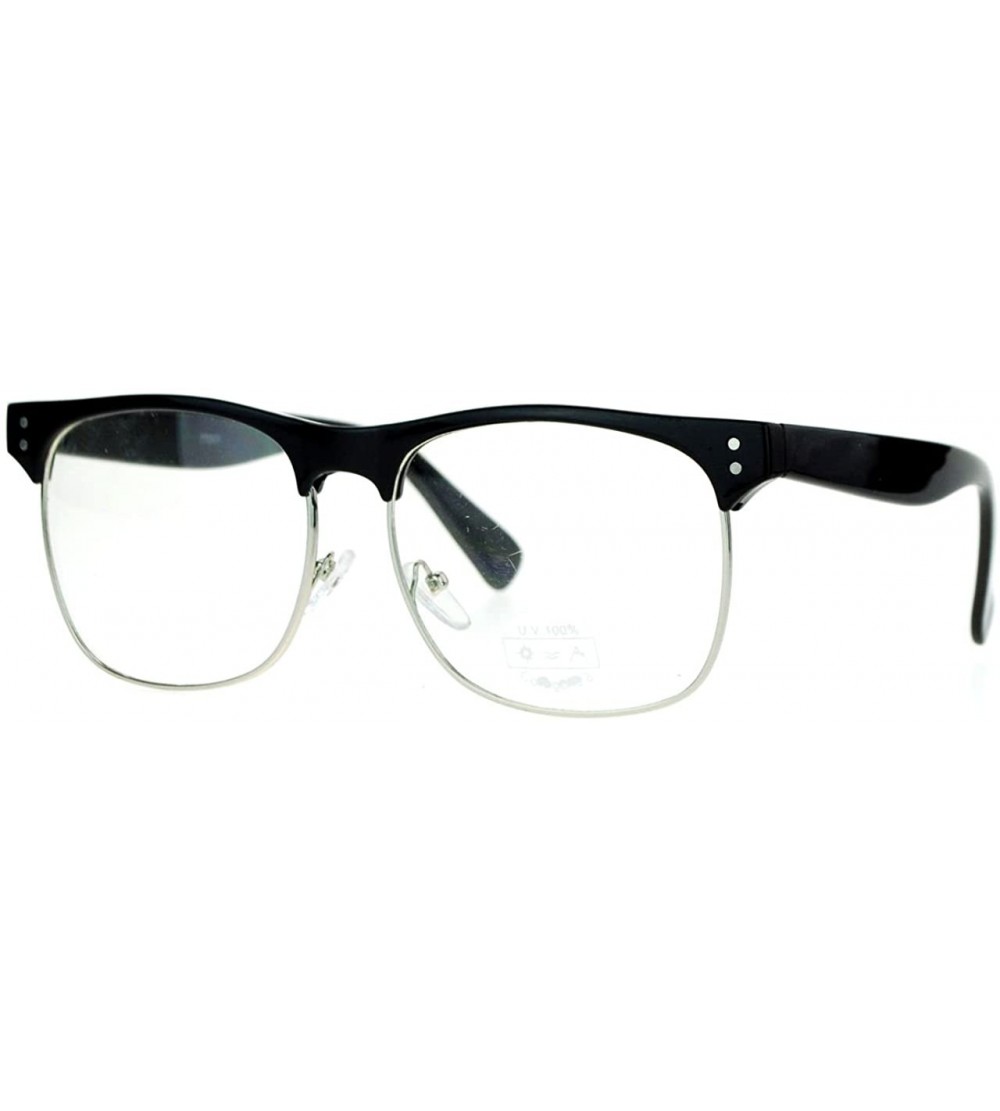 Square Clear Lens Eyeglasses Square Horn Rim Metal & Plastic Frame Black Silver - CI127V4BXR3 $18.75