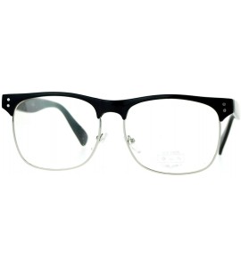 Square Clear Lens Eyeglasses Square Horn Rim Metal & Plastic Frame Black Silver - CI127V4BXR3 $18.75