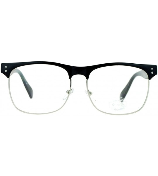 Square Clear Lens Eyeglasses Square Horn Rim Metal & Plastic Frame Black Silver - CI127V4BXR3 $18.75