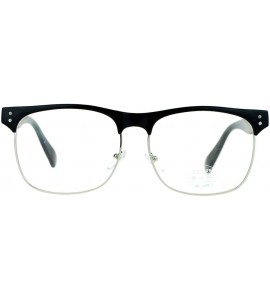 Square Clear Lens Eyeglasses Square Horn Rim Metal & Plastic Frame Black Silver - CI127V4BXR3 $18.75