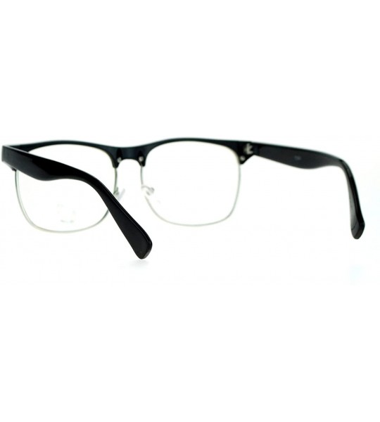 Square Clear Lens Eyeglasses Square Horn Rim Metal & Plastic Frame Black Silver - CI127V4BXR3 $18.75