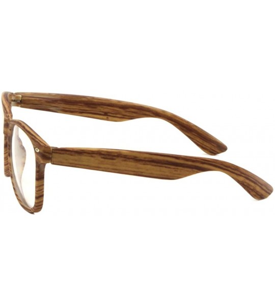 Square Faux Bamboo Wood Print Square Sunglasses w/Clear Lenses - Medium Brown Frame - CV1860YOGMW $17.89