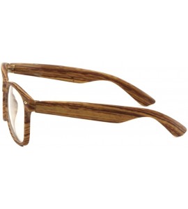 Square Faux Bamboo Wood Print Square Sunglasses w/Clear Lenses - Medium Brown Frame - CV1860YOGMW $17.89