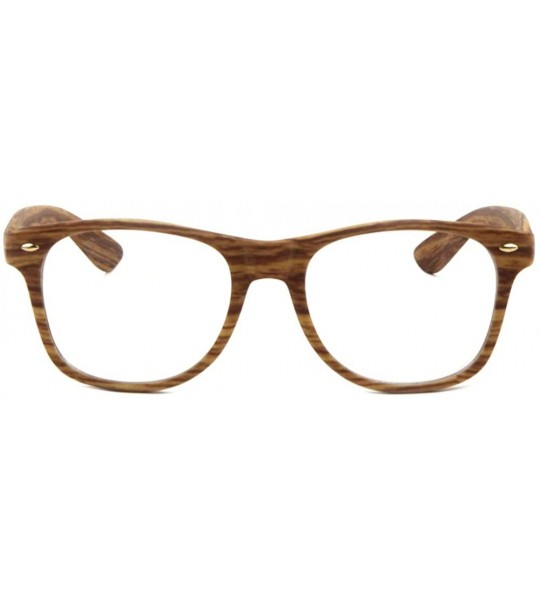 Square Faux Bamboo Wood Print Square Sunglasses w/Clear Lenses - Medium Brown Frame - CV1860YOGMW $17.89