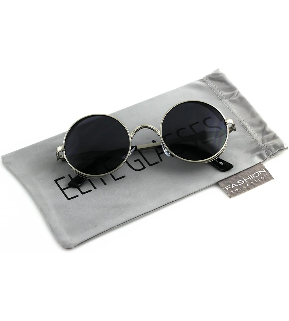 Round Gothic Steampunk Sunglasses Women Men Round Lens Metal Frame Side Shield - Silver - Black - CP11HW7R04Z $18.97