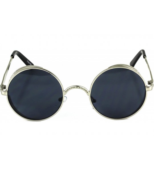 Round Gothic Steampunk Sunglasses Women Men Round Lens Metal Frame Side Shield - Silver - Black - CP11HW7R04Z $18.97