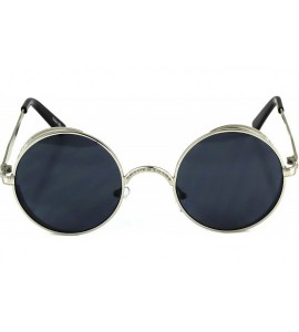 Round Gothic Steampunk Sunglasses Women Men Round Lens Metal Frame Side Shield - Silver - Black - CP11HW7R04Z $18.97