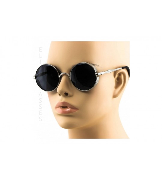 Round Gothic Steampunk Sunglasses Women Men Round Lens Metal Frame Side Shield - Silver - Black - CP11HW7R04Z $18.97