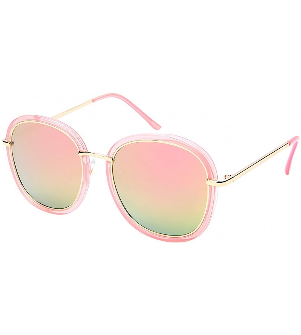 Square Women's Fashion Square Sunnies w/Flat Color Mirror Lens 3322-FLREV - Jelly Pink - CW182INQT5N $19.14